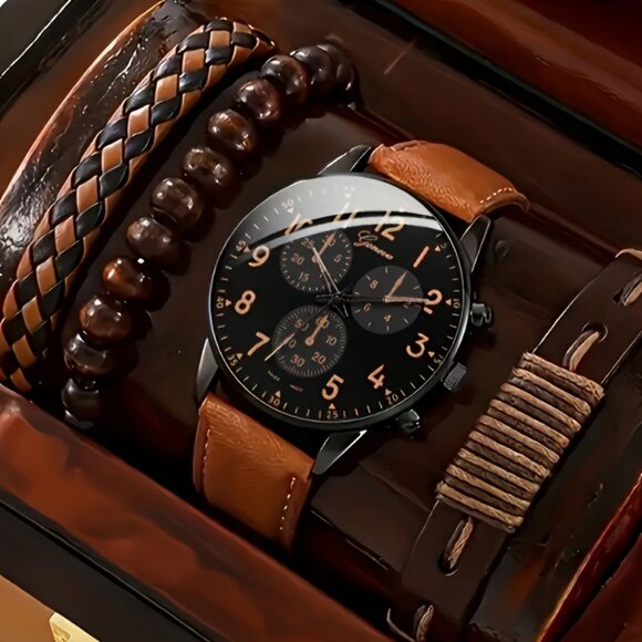 Multi-Layered Leather Bracelet Set - Casual Style PU Leather Bracelets for Men - Picture 5 of 7